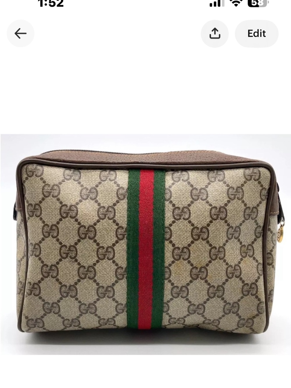 Authentic Gucci GG Supreme Sherry Line Beige/Brown Clutch Bag W/O Box NS101277